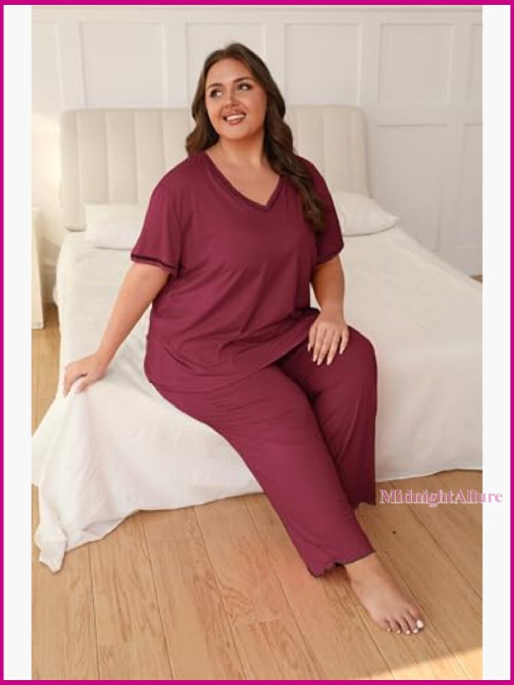 Plus Size Pajama Set Short Sleeve Long Pants Loungewear Sleepwear - Picture 6 of 7
